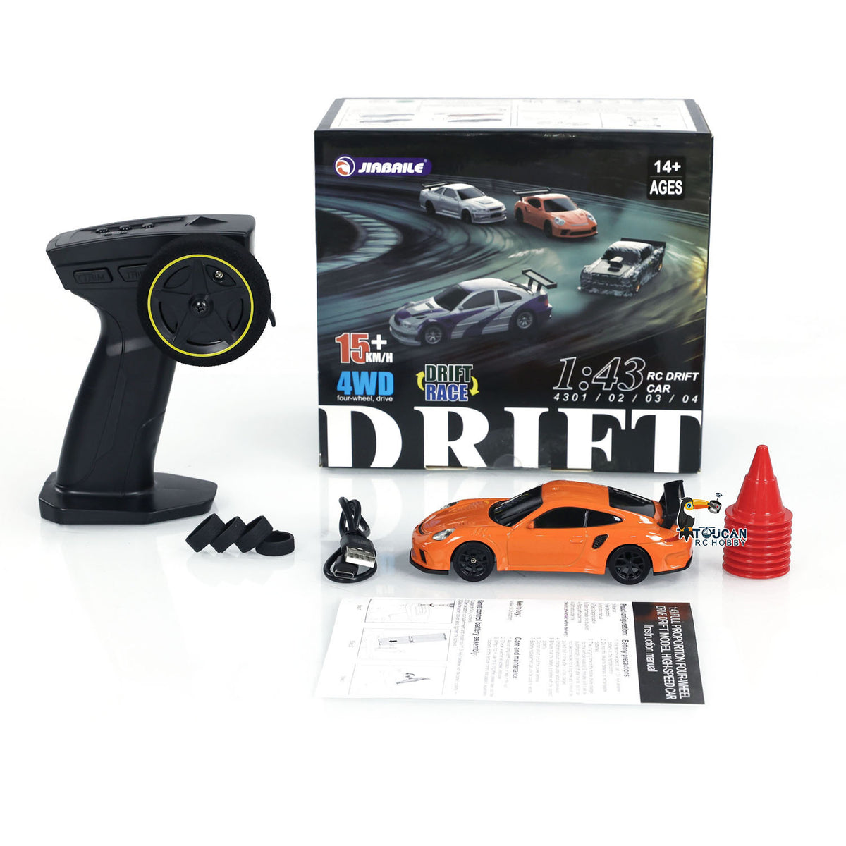 Ferngesteuertes Mini-Driftauto, 1:43, Rennauto, Spielzeug, Funklichter, Verkehrsleitkegel, Hochgeschwindigkeits-Allradantrieb mit Simulationslicht