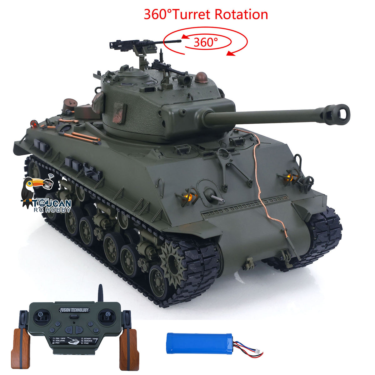 1/16 Remote Control Tank Sherman M4A3 E8 Fury Barrel IR BB Barrel Elevation Smoke Unit Metal Chassis Road Wheels 360 Rotation