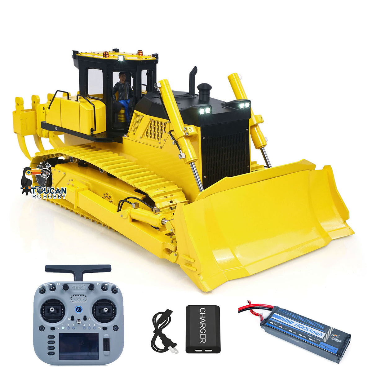TOUCAN RC HOBBY Fast Free Shipping Metal 1/12 Remote Control Hydraulic Bulldozer D155AX RTR Heavy Dozer Model 7 Way Valve 3.0L Oil Pump 5 Plows Radio Master TX15 Radio Battery
