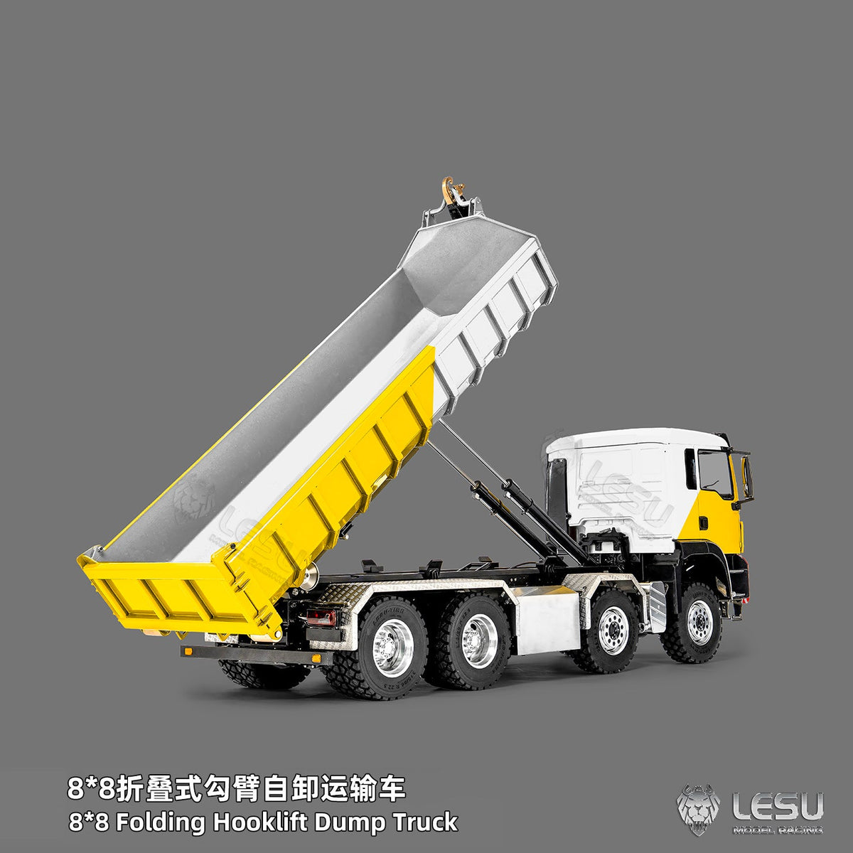 TOUCAN RC HOBBY LIMITED-TIME SALE LESU Z0098 1/14 Metal Hydraulic Roll On Off Dump Truck 8x8 Folding Hooklift Engineering vehicle with 3Speed Gearbox Differential Lock Sound Light
