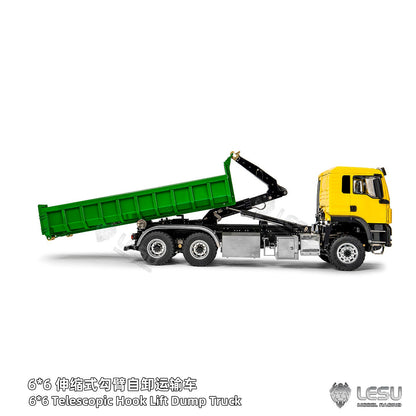 TOUCAN RC HOBBY LESU Z0094 1/14 Metal 6x6 RC Hydraulic Roll on off Dump Truck Telescopic Hooklift Transport Vehicle with 3Speed Transmission 5CH Valve Light Sound