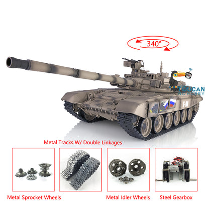 Verbesserter Henglong 1/16 TK7.0 Russischer T90, fahrbereit, funkgesteuerter Panzer, 3938 Metallketten, Kettenräder, Leiträder, Rauchgeräusche