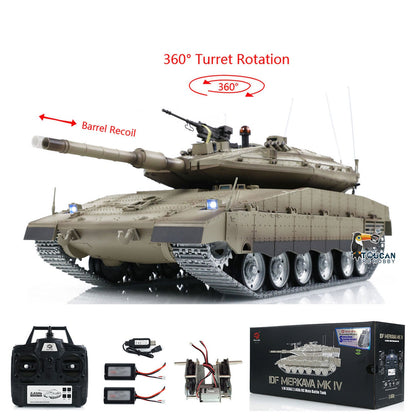 Henglong 1/16 TK7.0 IDF Merkava MK IV 3958 RTR RC Tank with Dual Battery Barrel Recoil 360 Degrees Turret Smoke BB Unit IR Metal Sprockets Idlers Road Wheels Tracks Gearbox
