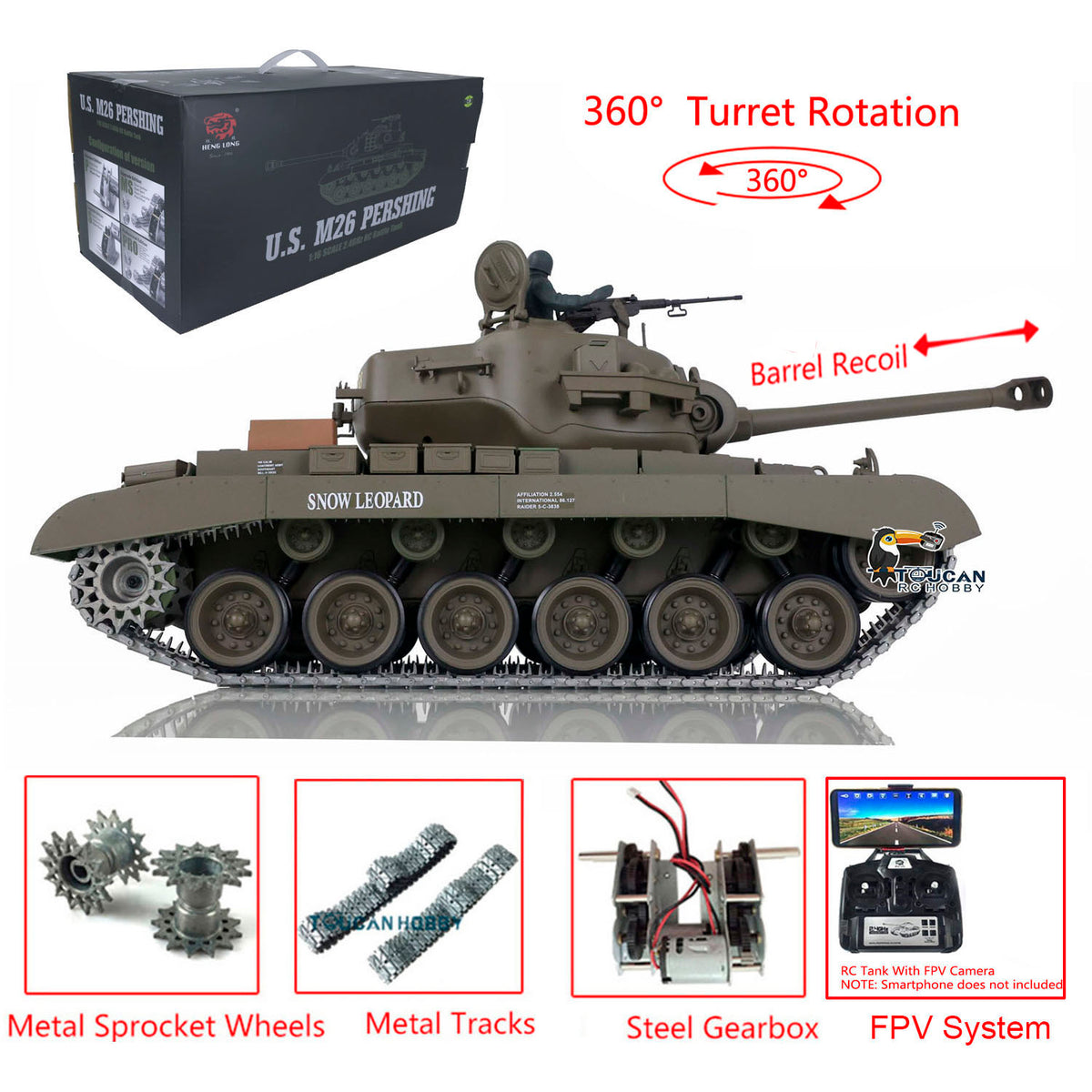 1/16 Maßstab TK7.0 Verbesserter Henglong M26 Pershing Betriebsbereiter ferngesteuerter Modellpanzer 3838 Laufrückstoß BB IR-Sound FPV