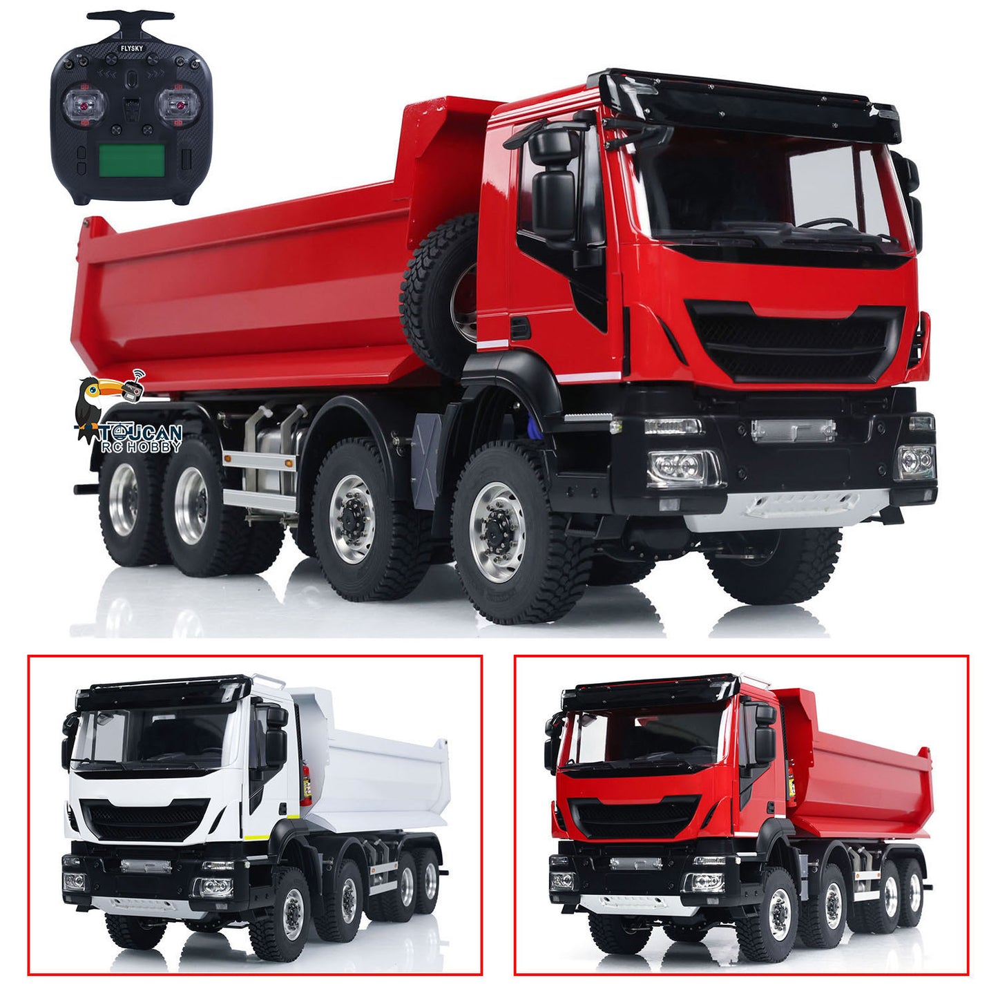 MD 8x8 1/14 Metal Hydraulic Dump Tipper Truck CNC 2-Speed Transmission Differential Lock Axles Sound Light System FlySky ST8 Remote Controller