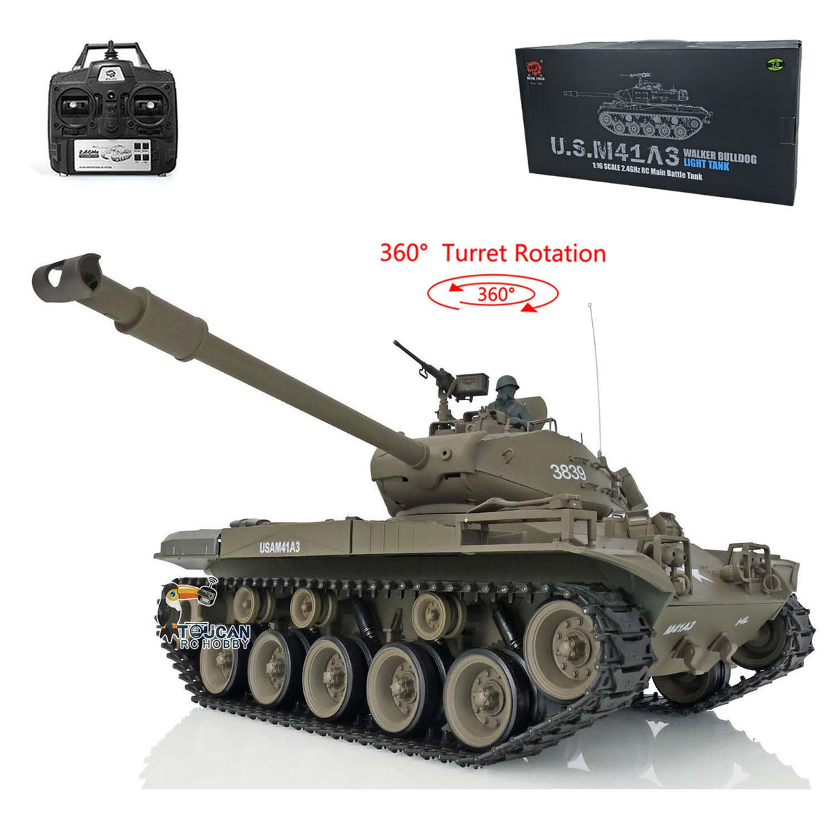 Henglong 1/16 TK7.0 Plastic 3838 USA M26 Pershing 3839 Walker Bulldog M41A3 RTR RC Tank Armored Vehicle Model IR BB 360 Degrees Turret Smoke