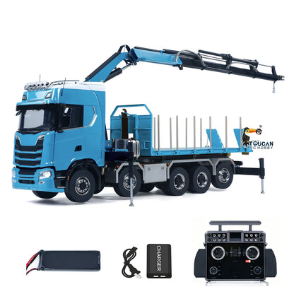 770S 1/14 Maßstab Hydraulischer RC Pritschenwagen Holz 5-Achsen Funksteuerung Kran Muldenkipper Licht Sound