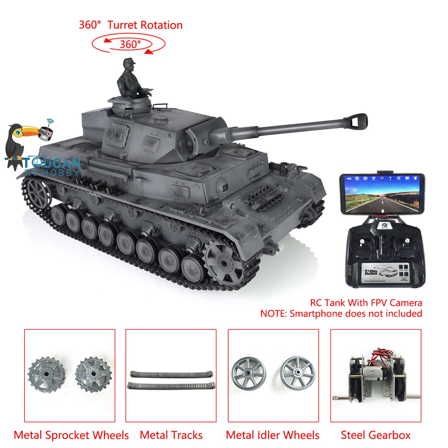 1/16 Maßstab TK7.0 Verbesserter Henglong Panzer IV F2 RTR RC FPV Modellpanzer 3859 360 Turmketten Kettenräder Leiträder Laufräder