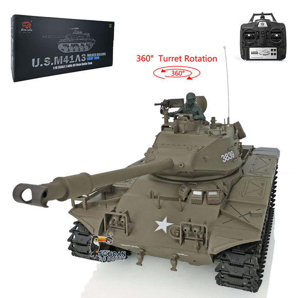 2.4Ghz Henglong 1/16 Scale TK7.0 Plastic Version Walker Bulldog Ready To Run RC Model Tank 3839 with 360 Turret Sprockets Idlers