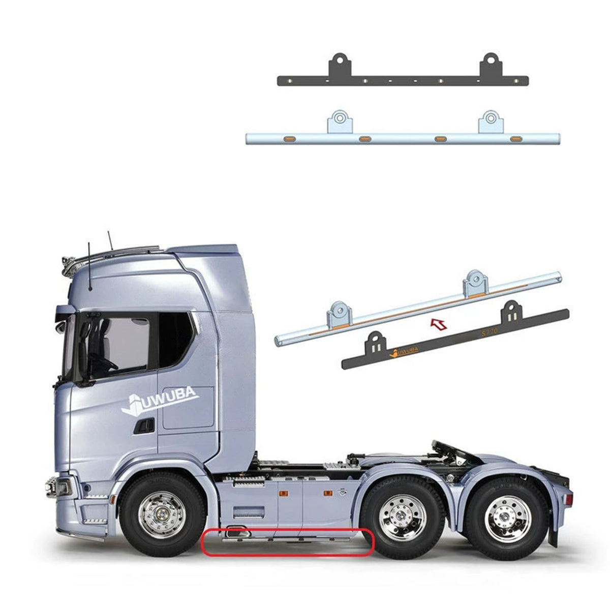 Kunststoff-Seitenschwellerleuchte, 3–7 V, LED-Warnleuchte für 1/14 DIY Tamiya Fernbedienung Traktor-LKW-Modell 770S 6x4 56368 Autoteile