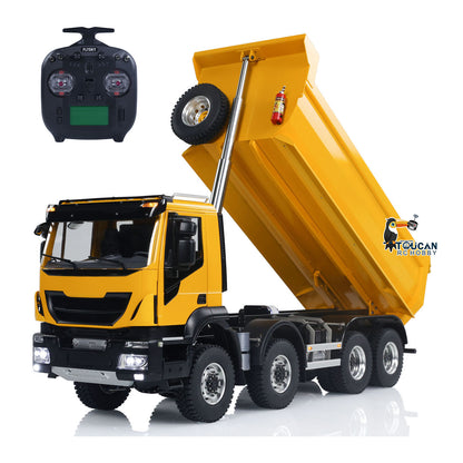 MD 8x8 1/14 Metal Hydraulic Dump Tipper Truck CNC 2-Speed Transmission Differential Lock Axles Sound Light System FlySky ST8 Remote Controller
