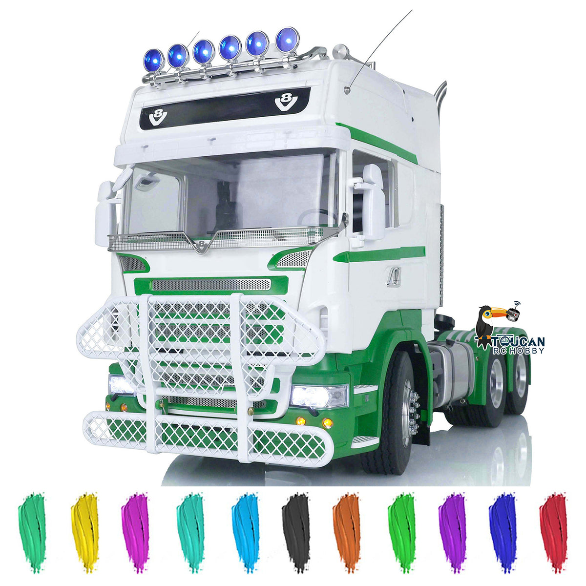 1/14 TOUCAN Lackiert RC Sattelzugmaschine 6x6 Metallchassis Fernbedienung Autos Modell Licht Ton Rauch