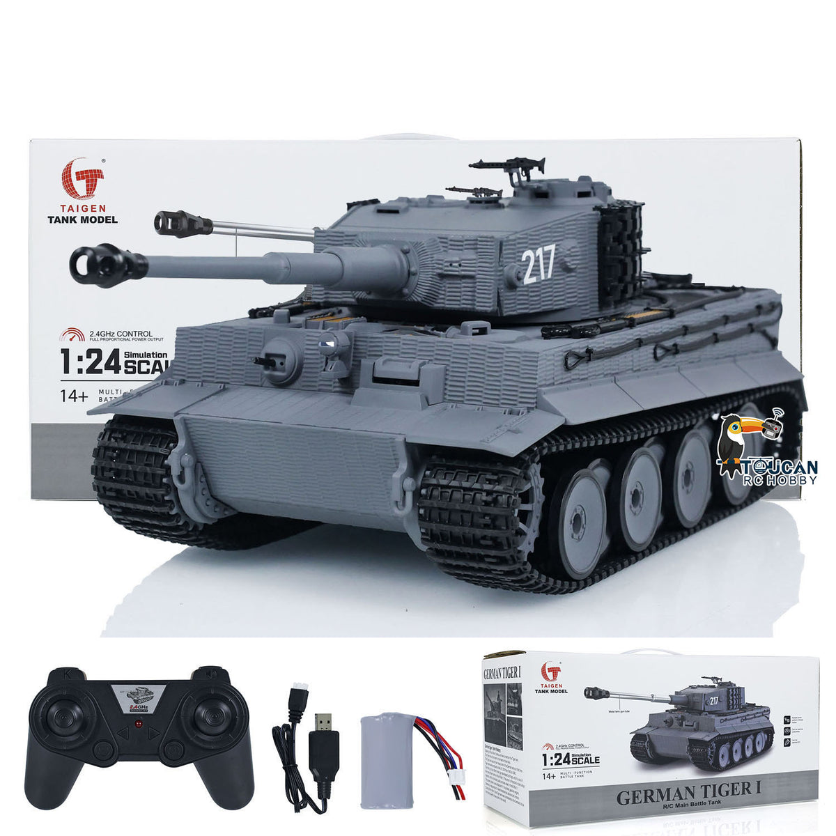 Taigen 1/24 RC Kampfpanzer Tiger I Fernbedienung Militärpanzer Panzer Infrarot Kampf USB Montiert Lackiert 217 007