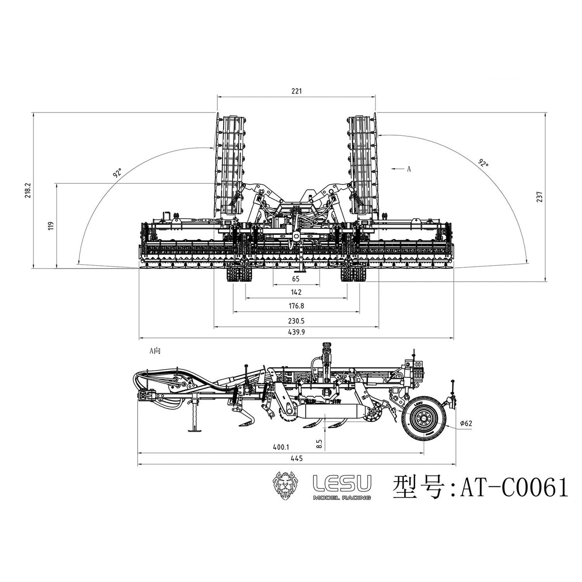 TOUCAN RC HOBBY LESU AOUE 1050 Metal 4x4 1/14 RC Tractor Truck Hydraulic Agricultural Vehicles K500 Seedbed Pre-sowing Soil Preparation Machine Frsky XE Lite