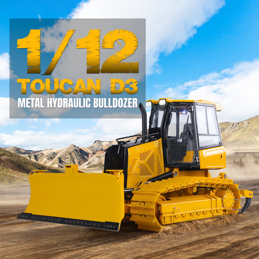 Neues Produkt vorbestellen! Metall 1/12 RC Hydraulischer Bulldozer D3 Ferngesteuerte Baufahrzeuge 4CH Ventil Bauauto Licht Sound Flysky ST8 Radio