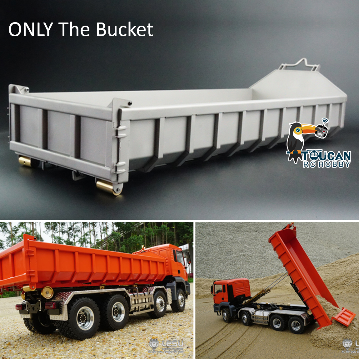 TOUCAN RC HOBBY 1/14 Metal RC Hydraulic Flatbed Ramp Dump Bucket Waste Bin Trailer Rack Truck Loading Accessories for Dumper Model Upgrade Parts