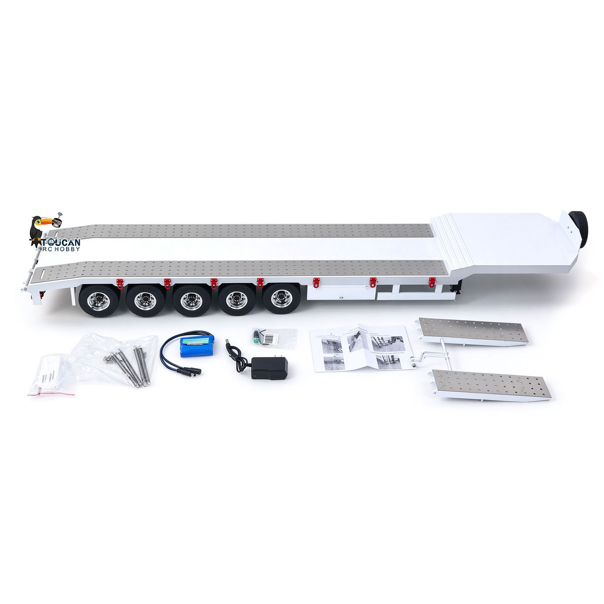 TOUCAN RC HOBBY 1:14 5-axle Metal Trailer Electric Tailgate Legs for RC Tractor Car Trucks Model