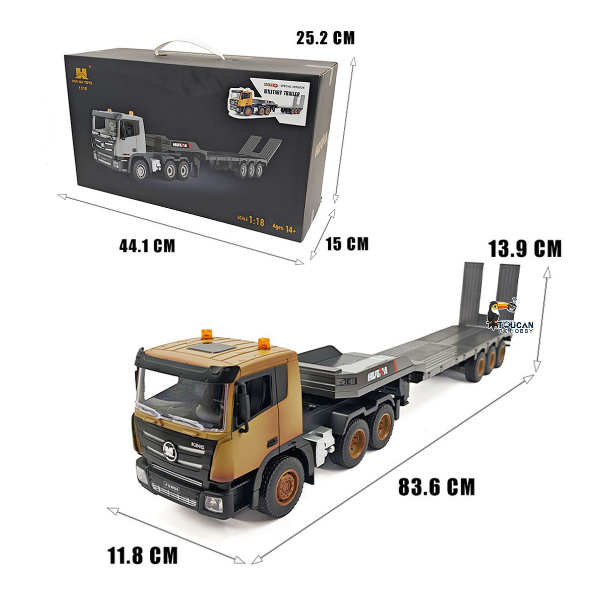 TOUCAN RC HOBBY RCERA 1318  1/18 Plastic RC Truck 9CH Remote Control Cars W/ Flatbed Trailer Lifting Support Legs Radio Battery USB RTR