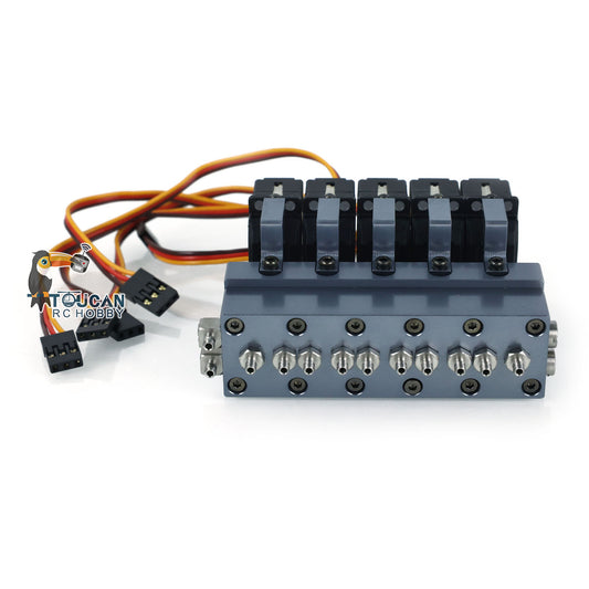 CUT Model 1-5CH Metall-Umschaltventil mit 1-5 Servos für ferngesteuerte Bagger, Planierraupenlader und Gabelstapler im Maßstab 1/14 bis 1/16