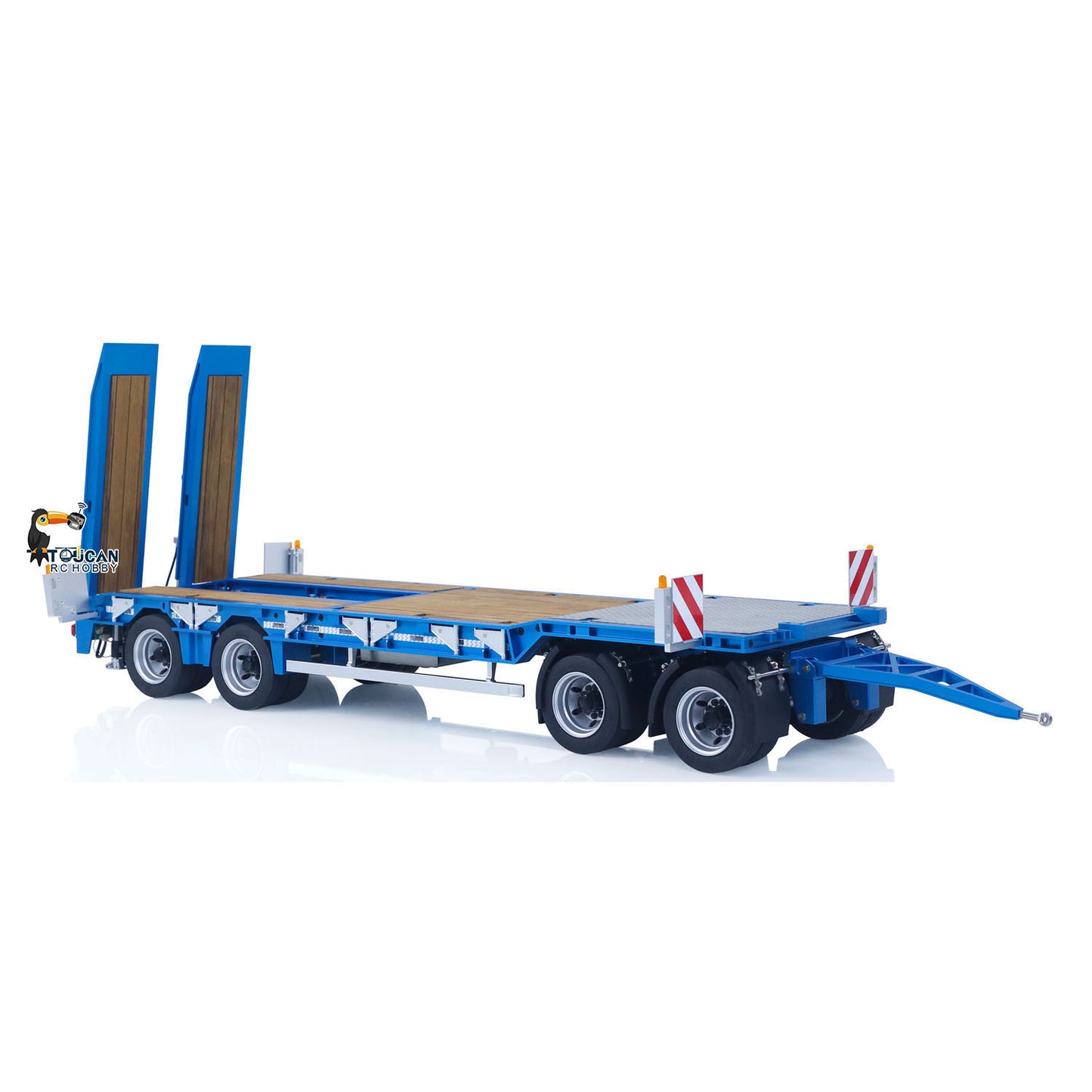 CUT QG-4Axles Metal 1/14 Trailer Lowboy Flatbed with Hydraulic Landing Gear and Folding Tailgate including Engineering Light and Spotlights without Battery Radio