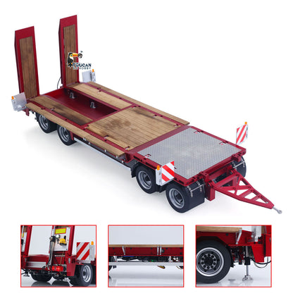 CUT QG-4Axles Metal 1/14 Trailer Lowboy Flatbed with Hydraulic Landing Gear and Folding Tailgate including Engineering Light and Spotlights without Battery Radio