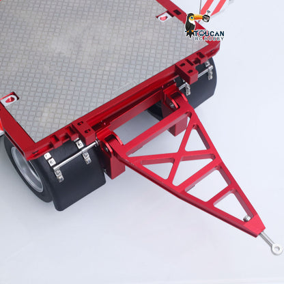 CUT QG-4Axles Metal 1/14 Trailer Lowboy Flatbed with Hydraulic Landing Gear and Folding Tailgate including Engineering Light and Spotlights without Battery Radio