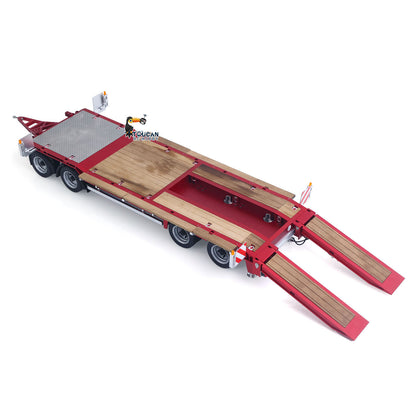 CUT QG-4Axles Metal 1/14 Trailer High Low Bed Hydraulic with CNC Anodized Finish and Dual Hydraulic Functions including Rotating Beacon Tailboard Light and Warning Board Frame