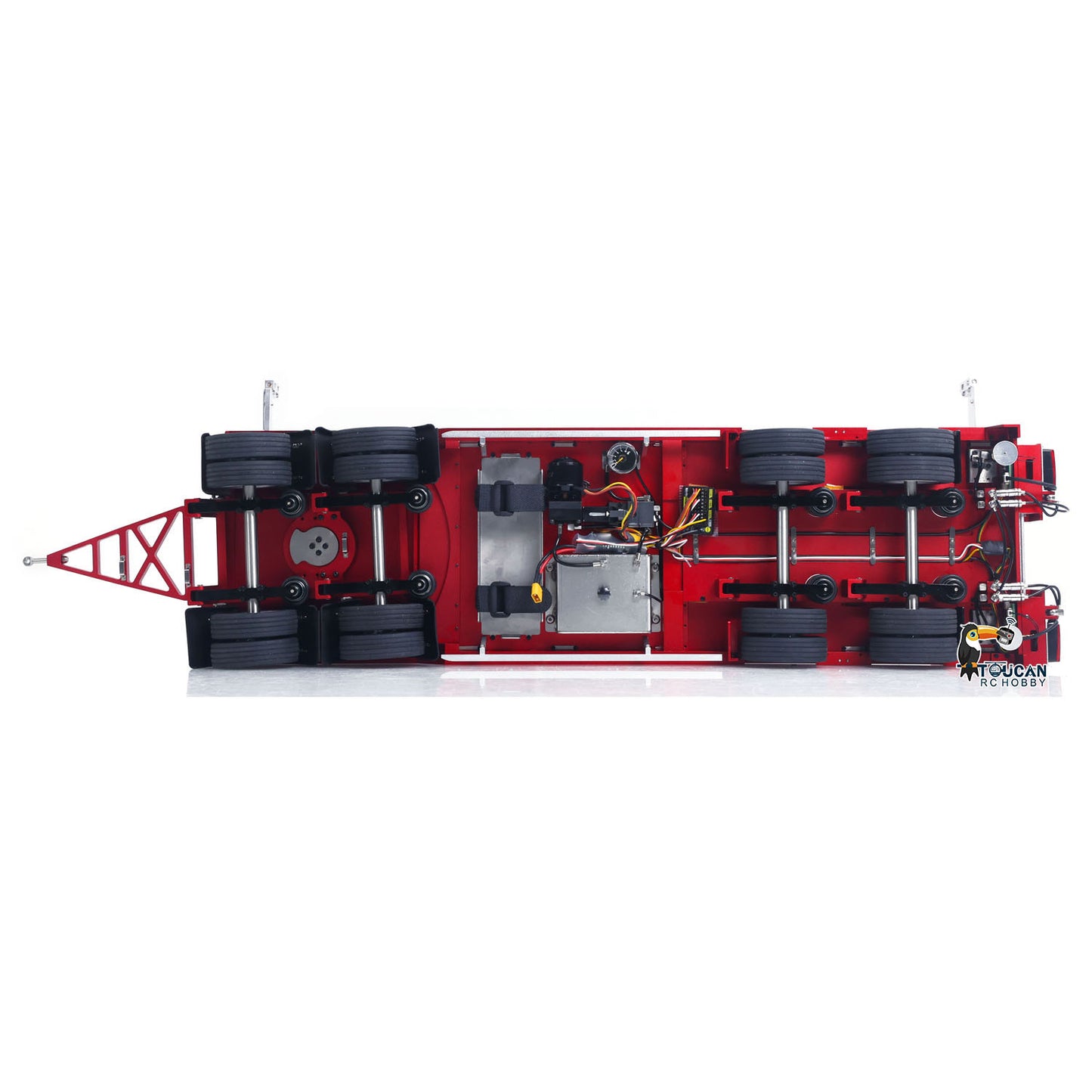CUT QG-4Axles Metal 1/14 Trailer Hydraulic Flatbed with 4-Axle Air Suspension and 2.5MPa Hydraulic System featuring Foldable Tailgate Landing Gear and Mudguards without Transmitter