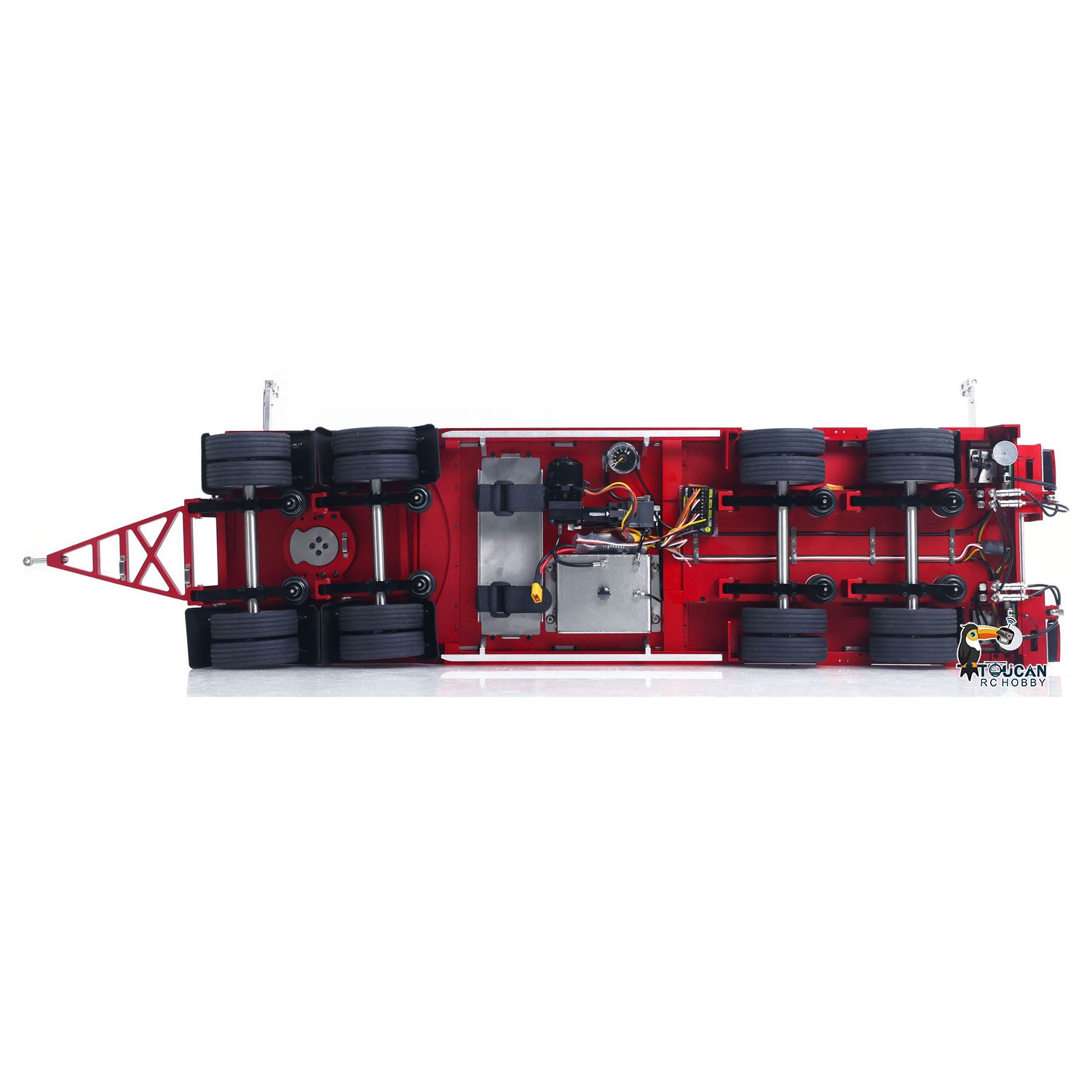 CUT QG-4Axles Metal 1/14 Trailer Hydraulic Flatbed with 4-Axle Air Suspension and 2.5MPa Hydraulic System featuring Foldable Tailgate Landing Gear and Mudguards without Transmitter