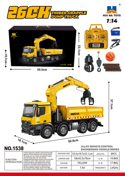 HUINA 1538 RC 1/14 Holzgreifer-LKW-Kipper-Modell Spielzeug 2,4G Radio 1200MAH Batterie Simulationsfahrzeug Hobbymodell Zusammengebaut