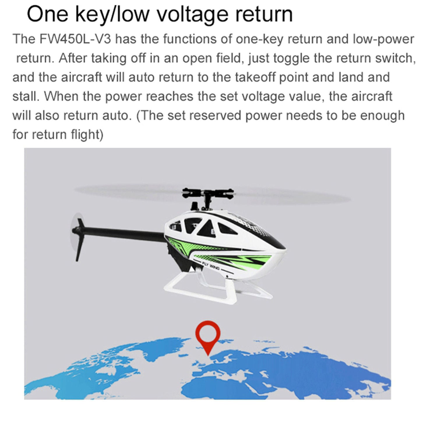 RC FLYWING 450L V3 Smart Helikopter RTF Drohne GPS Hover Aerobatic One Key Return Lackiert Zusammengebaut mit Positionierungssystem