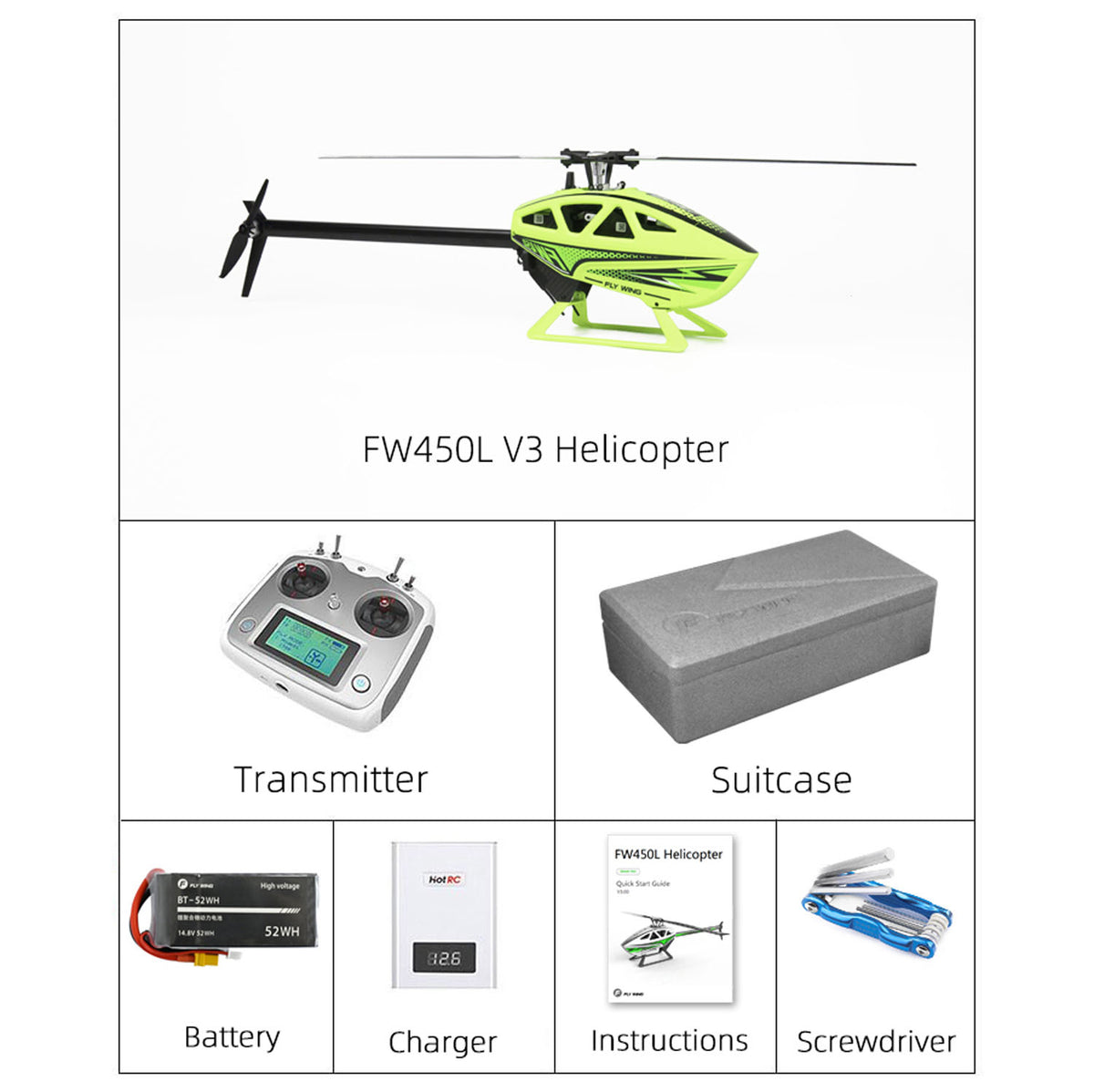 RC FLYWING 450L V3 Smart Helikopter RTF Drohne GPS Hover Aerobatic One Key Return Lackiert Zusammengebaut mit Positionierungssystem