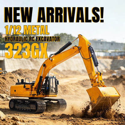 TOUCAN RC HOBBY Fast Free Shipping Metal 1/12 Hydraulic Remote Control Excavator 323GX 3 Way Valve RC Digger Model Quick Coupler Flysky ST8 Radio Battery