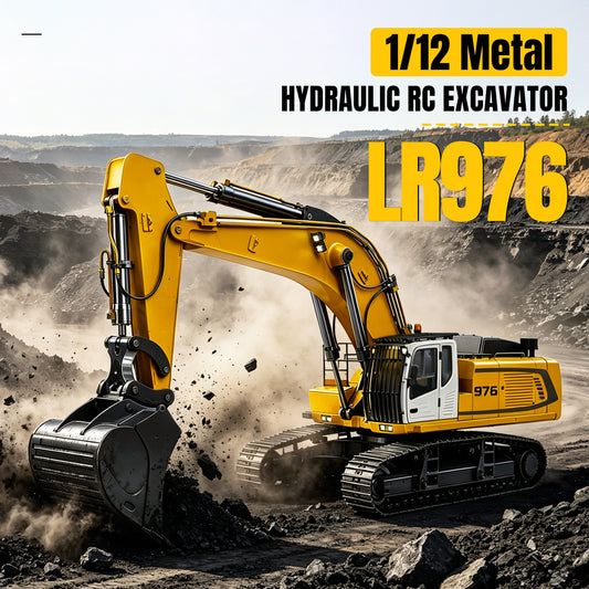 TOUCAN RC HOBBY 1/12 Metal Hydraulic Remote Control Excavator LR976 6CH Valves RC Digger RTR Model Dual Pump Brushless Motor Light Sound System