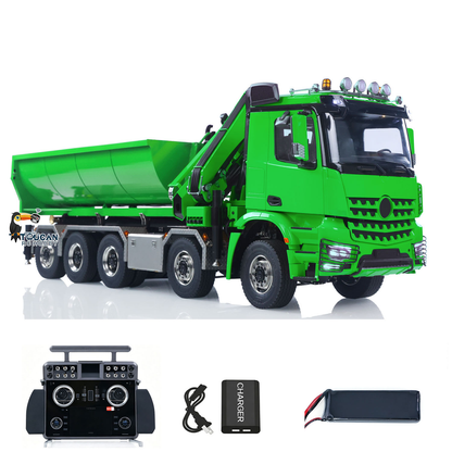 1/14 10x10 Fernbedienung Hydraulische Kran Dump Truck RC Volle Dumper Hinterachse Hebe HobbyWing Bürstenmotor 9CH Stahl Ventil