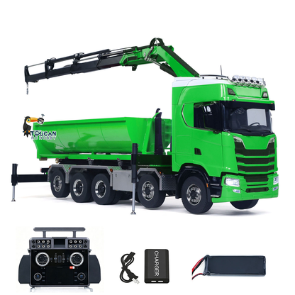 TOUCAN RC HOBBY 1/14 Remote Control Hydraulic Crane Dumper 10*10 RC Roll On Off Tipper 770S Rear Axle Steering Differential Locks Metal Valves