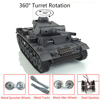 Henglong 1/16 TK7.0 Promotion Panzer III L RTR RC Tank 3848 Infrared Combat BB 360 Degrees Turret Smoke Metal Tracks Sprockets Idlers Barrel