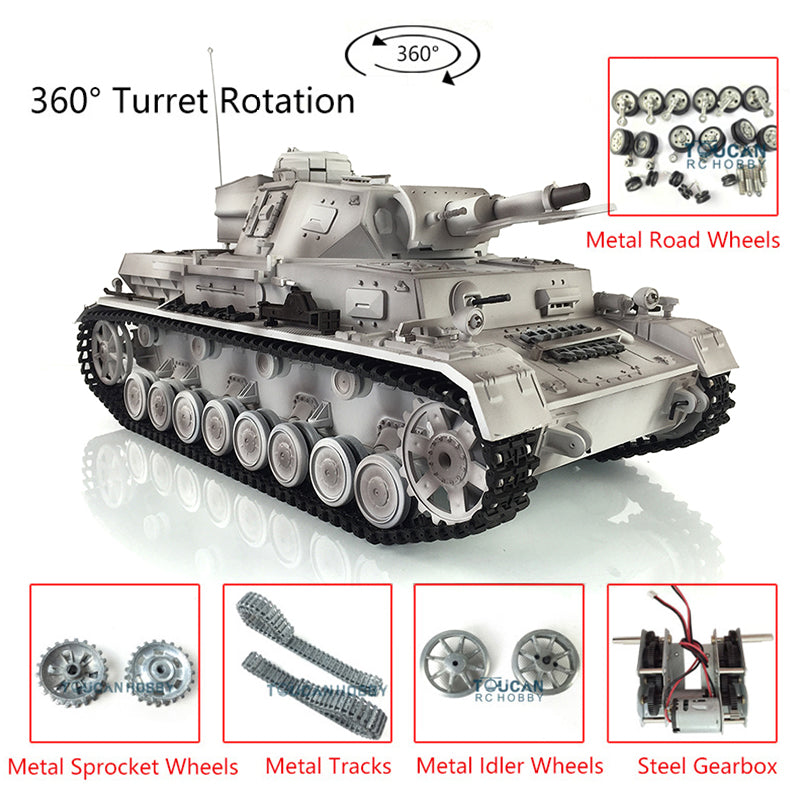 Henglong 1/16 TK7.0 Promotion German Panzer IV F RTR RC Tank 3858 360 Degrees Turret Smoke IR BB Metal Tracks Sprockets Idlers Road Wheels Gearbox Tracks