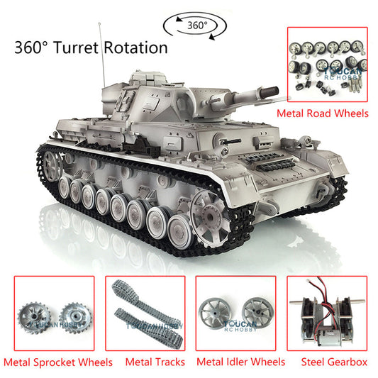 TOUCAN RC HOBBY Henglong 1/16 TK7.0 Promotion German Panzer IV F RTR RC Tank 3858 360 Degrees Turret Smoke IR BB Metal Tracks Sprockets Idlers Road Wheels Gearbox Tracks