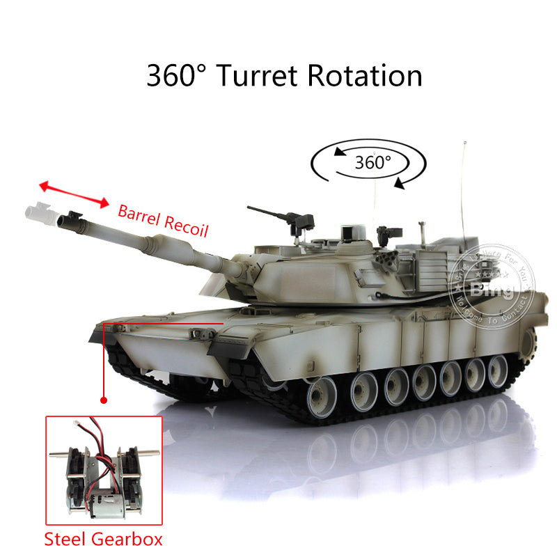 2,4 GHz Henglong 1/16 TK7.0 M1A2 Abrams, fahrbereit, ferngesteuerter BB-IR-Panzer, 3918, Kunststoffketten, Kettenräder, Leiträder, Rauchgeräusch