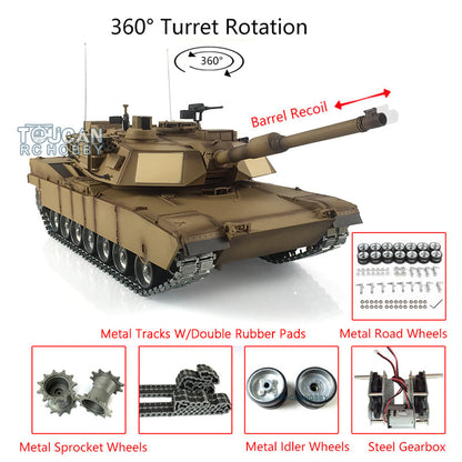 Henglong 1/16 TK7.0 USA Abrams M1A2 RTR RC Tank 3918 with 360 Degrees Turret Barrel Recoil BB IR Metal Double Rubber Pads Tracks Sprockets Idlers Road Wheels