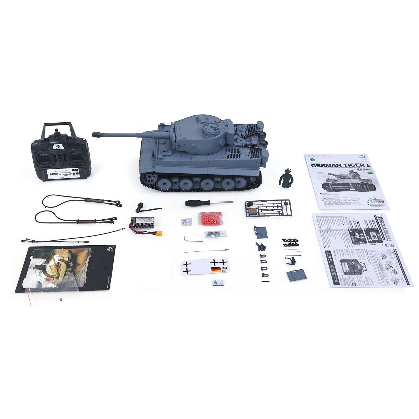 Henglong 1/16 TK7.0 Plastic 3818 German Tiger I RTR RC Tank with Infrared Combat Smoke BB Unit Sounds Lights Metal Road Wheel Suspension