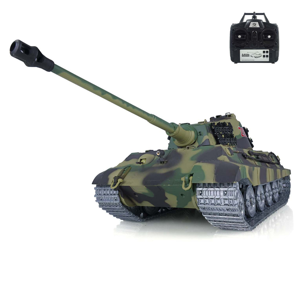 Henglong 1/16 7.0 Customized 3888A King Tiger RTR RC Tank Barrel Recoil 360 Degree Turret BB IR Smoke Sound Lights Metal Tracks Wheels