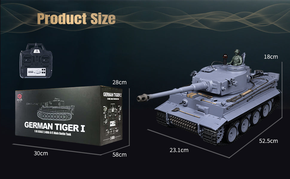 Henglong 1/16 TK7.0 Plastic 3818 German Tiger I RTR RC Tank with Infrared Combat Smoke BB Unit Sounds Lights Metal Road Wheel Suspension