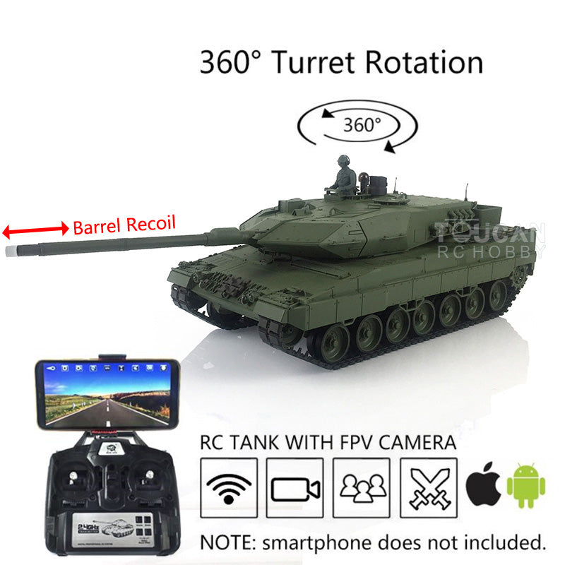 2,4G Henglong 1/16 Maßstab TK7.0 Upgrade FPV Leopard2A6 RC RTR Tank 3889 360 Barrel Rückstoß Metallketten Kettenräder Leiträder
