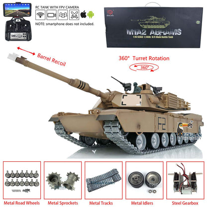 Henglong 1/16 TK7.0 Profession USA Abrams M1A2 RTR RC Tank 3918 FPV 360 Degrees Turret Barrel Recoil BB IR Metal Tracks Gearbox Sprockets Idlers Road Wheels