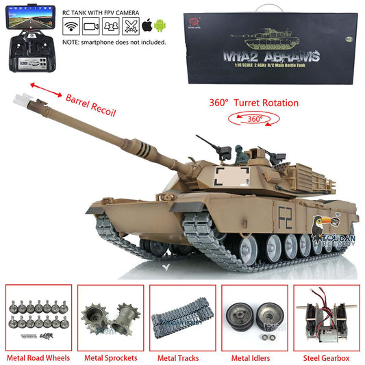 Henglong 1/16 TK7.0 Profession USA Abrams M1A2 RTR RC Tank 3918 FPV 360 Degrees Turret Barrel Recoil BB IR Metal Tracks Gearbox Sprockets Idlers Road Wheels