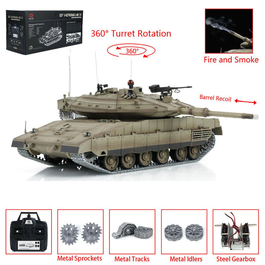 TOUCAN RC HOBBY HengLong 7.0 1/16 IDF Merkava MK IV 3958 RTR RC Tank Smoke Effect 360 Degree Turret BB IR Metal Gearbox Tracks Drive Idler Wheels