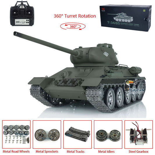 TOUCAN RC HOBBY Henglong 1/16 TK7.0 3909 Soviet Union T34/85 RC Tank 360 Degrees Turret IR BB Smoke Metal Track Drive Idler Road Wheels Gearbox