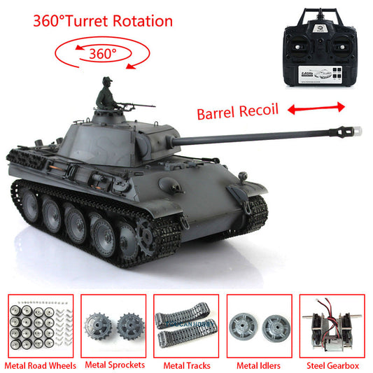 TOUCAN RC HOBBY Henglong 1/16 7.0 Panther G 3879 RTR RC Tank 360 Degree Turret Smoke BB IR Barrel Recoil Metal Tracks Road Drive Idler Wheels Gearbox